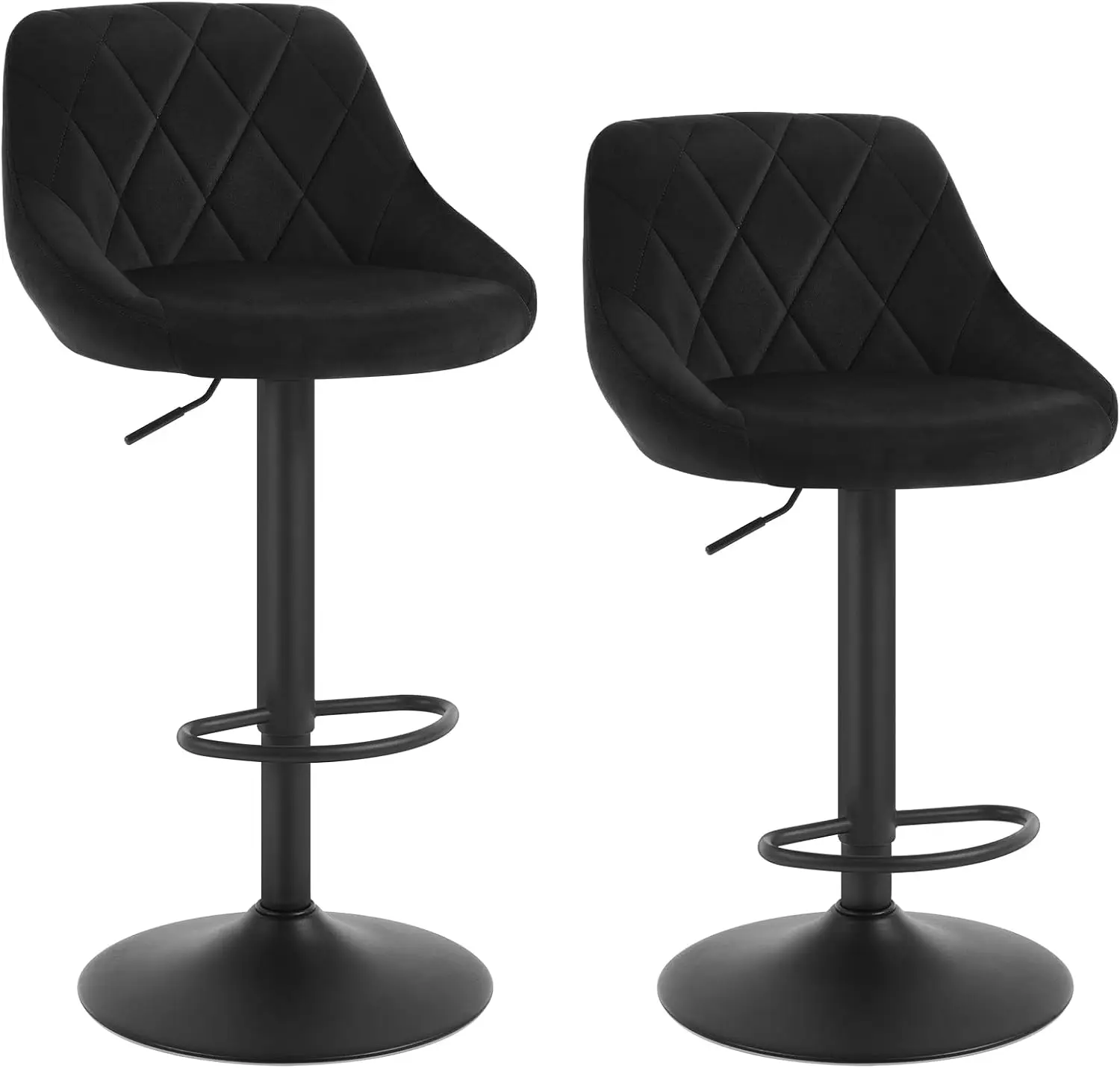 Tabourets de Bar, Lot de 2 Chaises Haute, Siège pour Cuisine, avec Structure Métal, Revêtement Velours, Repose-Pieds, Hauteur Réglable, Facile à Assembler, Rétro, Gris Clair / Rose / Marron / Gris Foncé / Noir