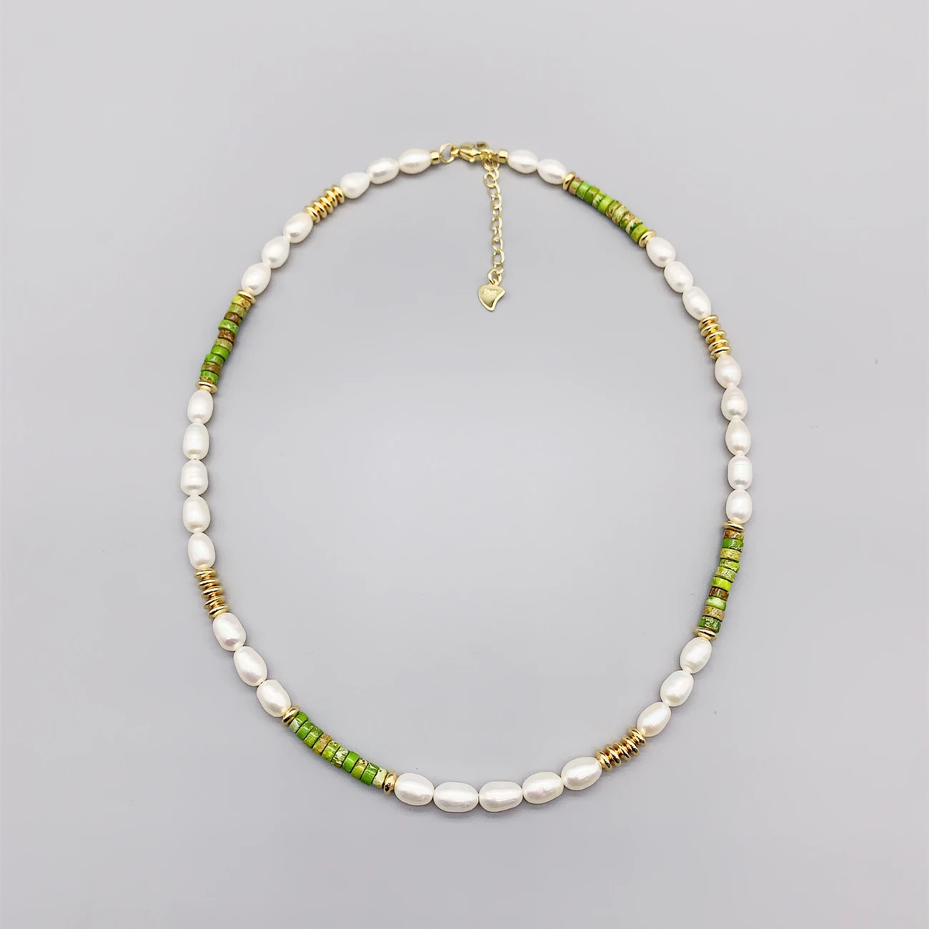 

FoLisaUnique White Freshwater Pearl 14K Gold Filled Beads Green Sea Sediment Jasper Necklace For Women Emperor Stone Trendy