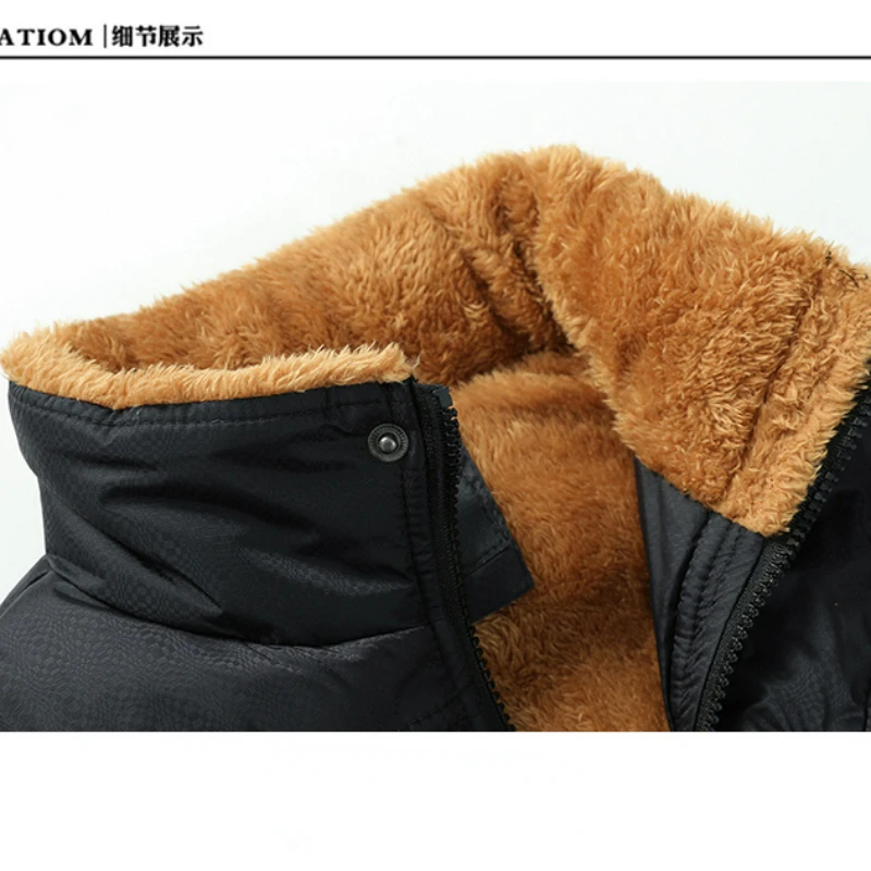 Winter Fleece Vest Jacket Men's High Quality Thick Fleece-lined Warm Sleeveless Jacket Daily Wear Cold-proof Multi-pocket Vest