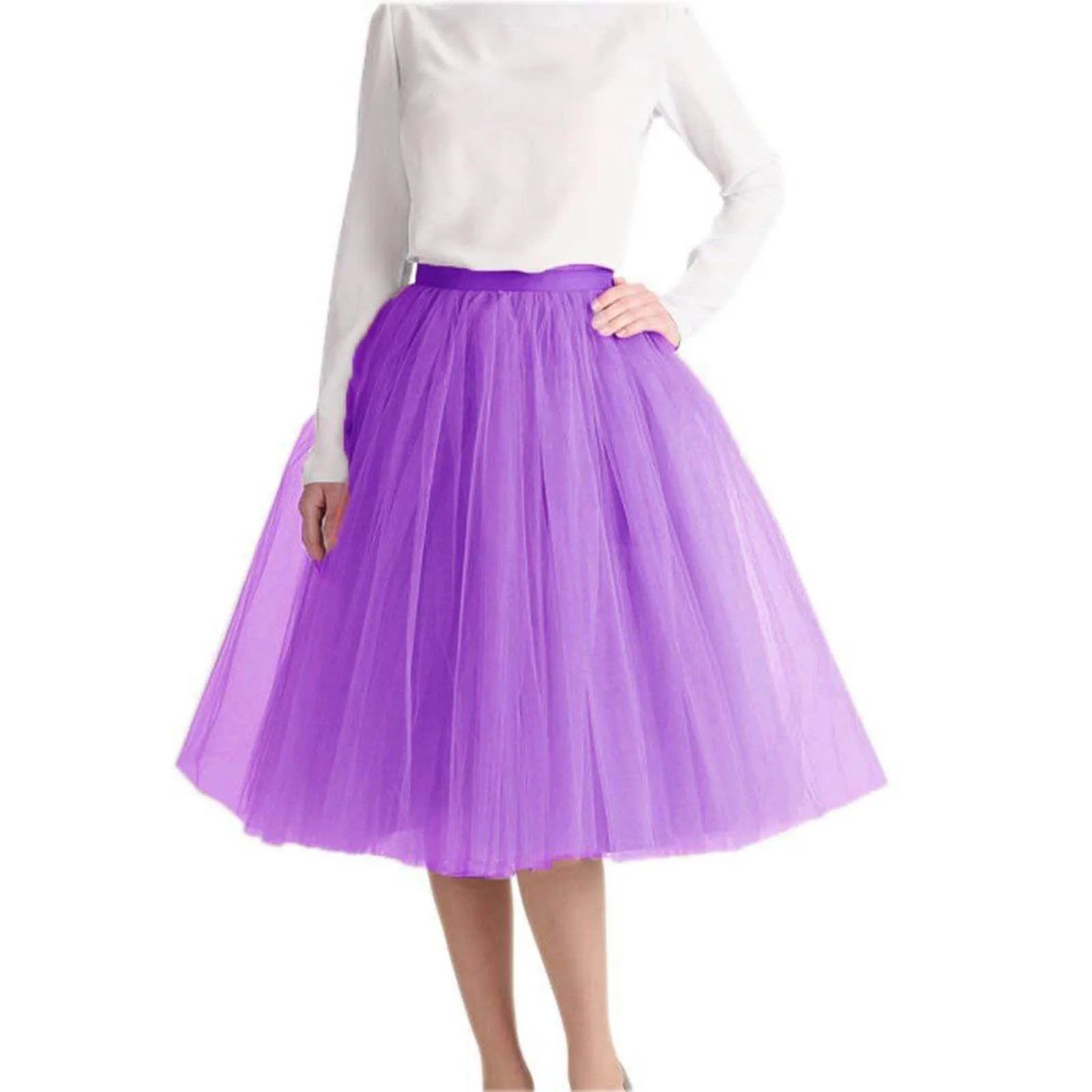 Elegant Women Tulle Skirt Korean Fashion Mesh Pleated Knee Length Skirt Womens Tutu Dancing Skirt Carnival Party Skirts