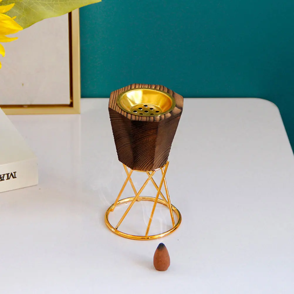 

Wooden Incense Burner Elegant Metal Censer Home Decor Small Aroma Stove Portable Desk Adornment Household Practical