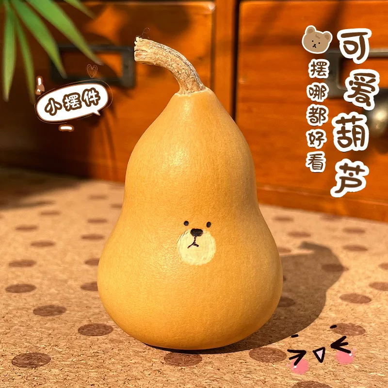 Natural Gourd Thumb Twirling Hand Toy Bear Style Mini Worry Stone Desktop Ornament for Stress Relief Gifts