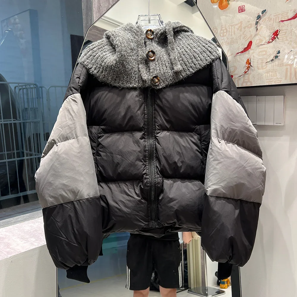 

Зимняя новинка 2026: Женский пуховик с круглым вырезом, съемным капюшоном, из белого утиного пуха, с цветовыми блоками, утепленный, в стиле «маленький пуховик»