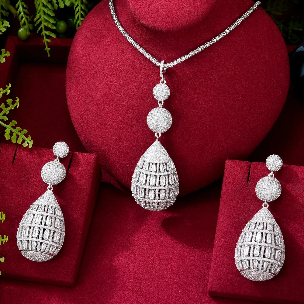 

Jimbora Luxury 2PCS Big Pendant Necklace Earrings Jewelry Set Super Original Fashion Accessories for Women Bridal New Design