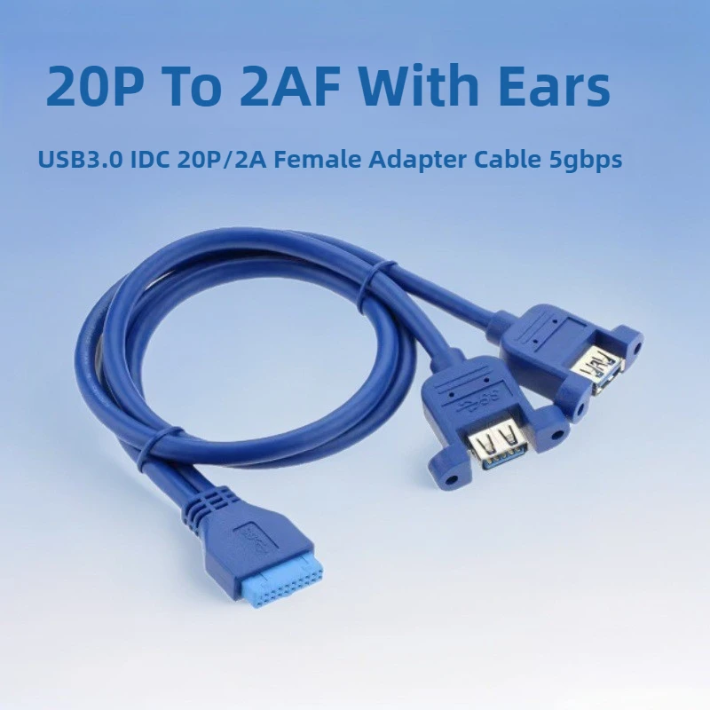Main Board 20pin To Double USB 3.0 Type A Female IDC Extension Cable with Ears Chassis Rear PCI Baffle Cable Computer