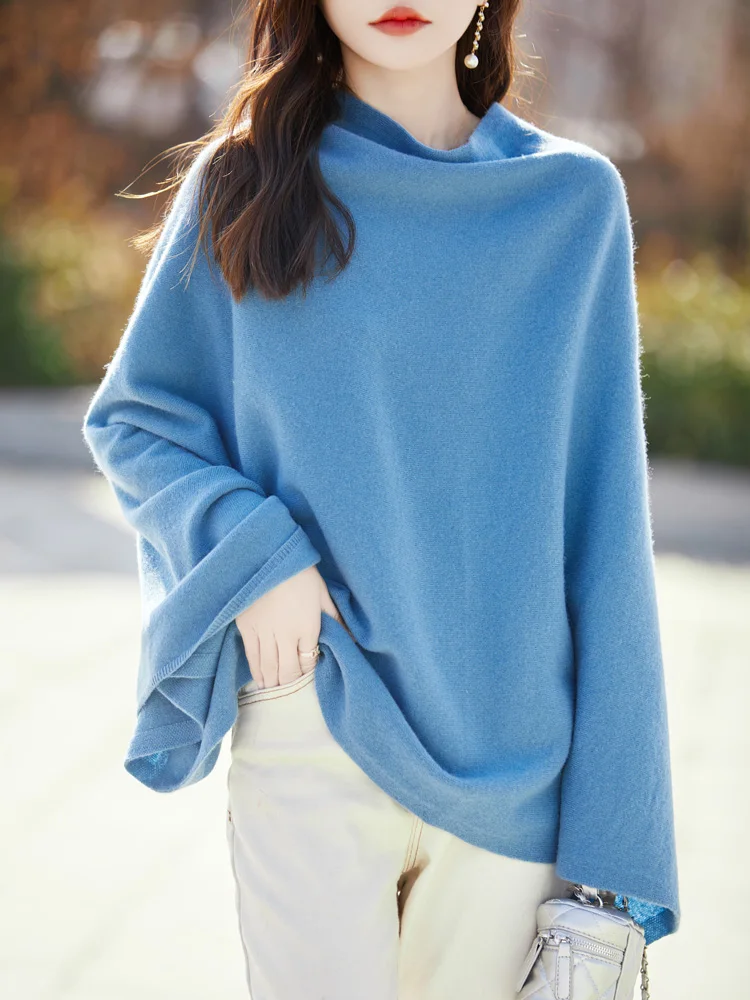 Autumn Winter Women\'s Shawls Sweater Solid Cashmere Pullover 100% Merino Wool Knitwear Warm Loose Grace Fashion Clothing Tops