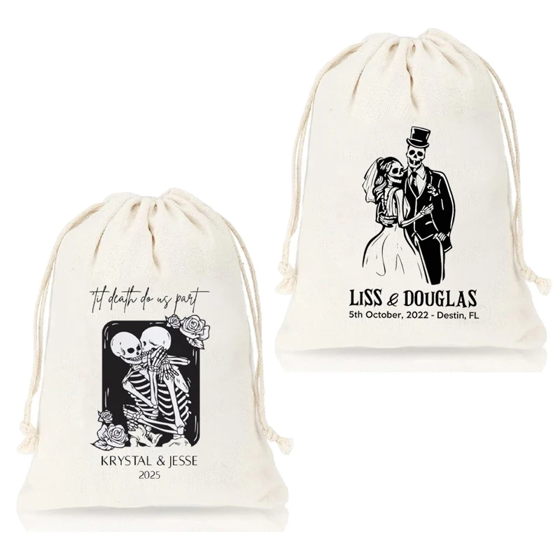 5/10/20 sacs cadeaux personnalisés « Til Death Do Us Part » squelette d'Halloween pour mariage, enterrement de vie de jeune fille, fête prénuptiale, décorations