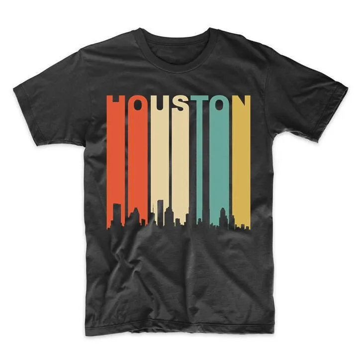 Houston T Shirt Vintage Retro 1970's Style Texas Cityscape Downtown Skyline Men's TX