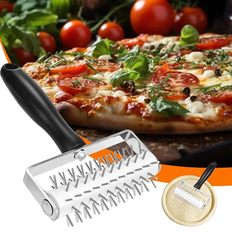 

Pizza Dough Roller Stainless Steel Spiked Roller Pastry Roller Pizza Docker Tool Dishwasher Safe For Cookie Pie Pastry Making