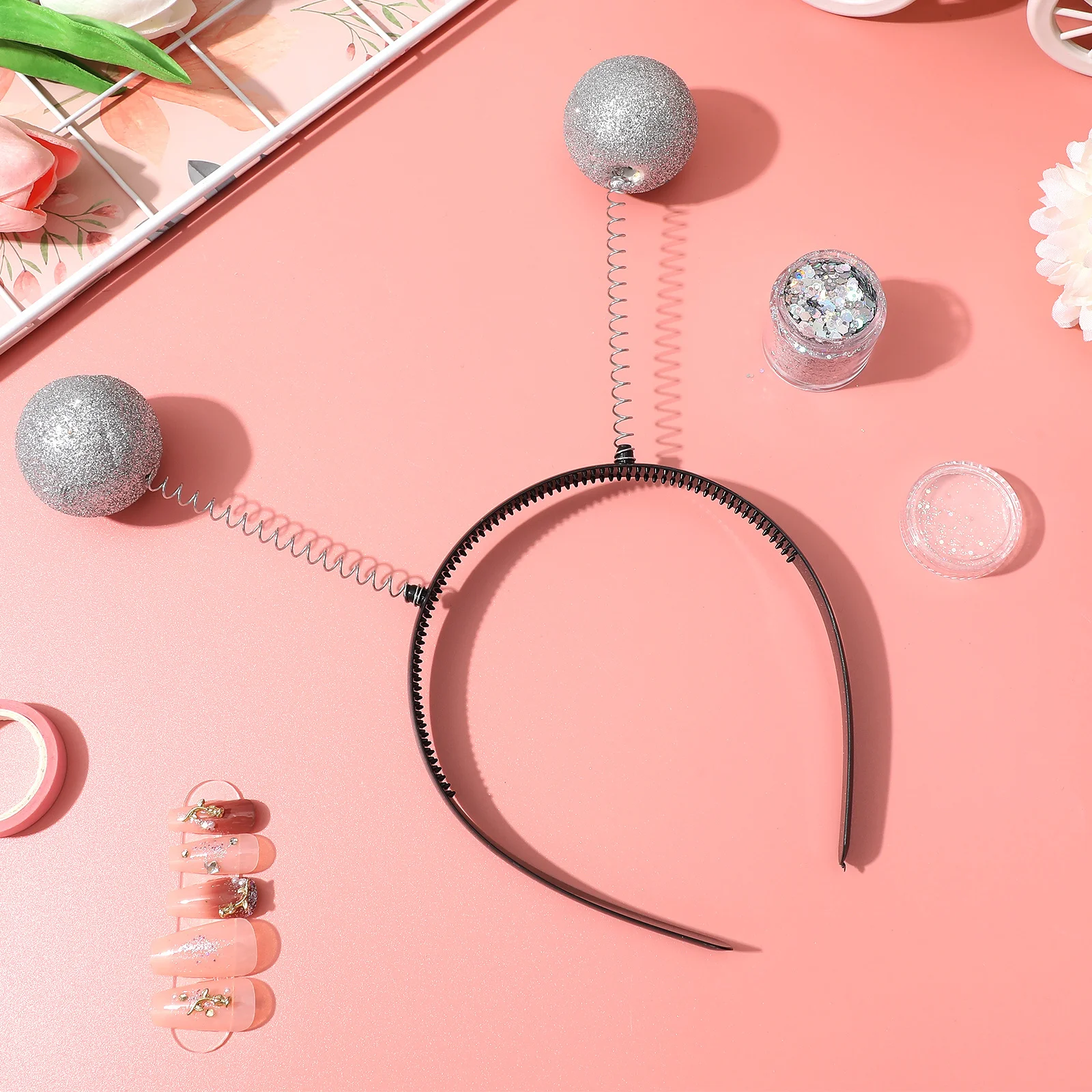 الفضة عقال هوائي تصميم بريق الشعر التبعي للنساء حزب كرنفال تأثيري حلي متعة غطاء الرأس #5