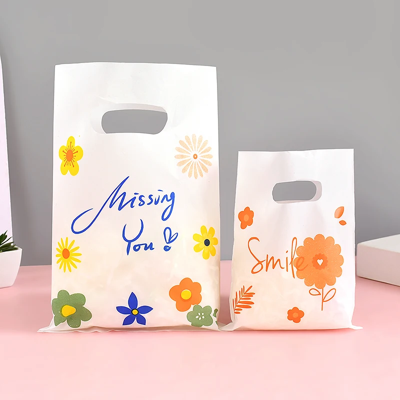 20pcs Multi- Patterns Small Jewelry Bag Candy Plastic Gift Packaging Bag With Handle Wedding Colorful Decor Store Shopping Bag