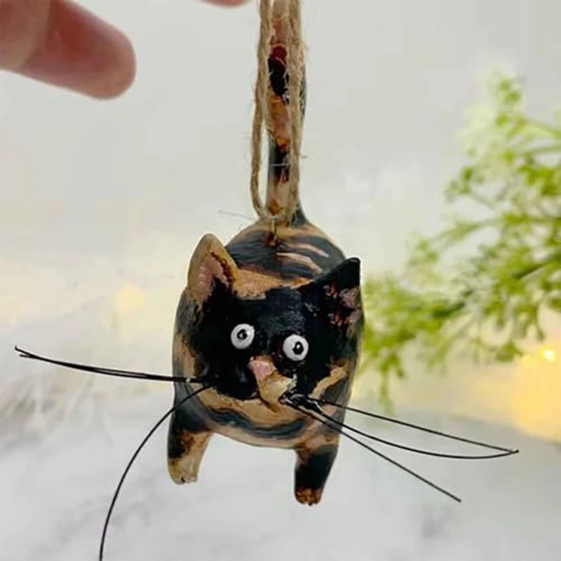 6PCS Tortoiseshell Cats Mini Miniature Tail Erect Cats Ornament Resin Christmas Ornament Resin