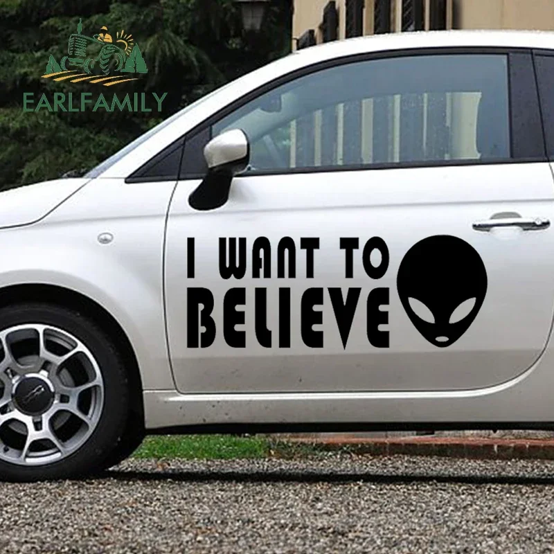 EARLFAMILY 58cm x 22.56cm 2x Funny I Want To Believe Alien(one For Each Side) Sticker for Car Door Side Truck Window Vinyl Decal