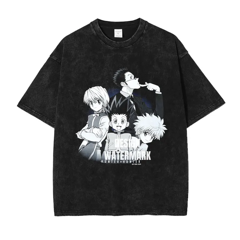 

Anime Kurapika T Shirts Oversized Vintage Washed H-Hunter X H-Hunter T-shirt Manga Killua T Shirt Gon Tops Tees 100% Cotton