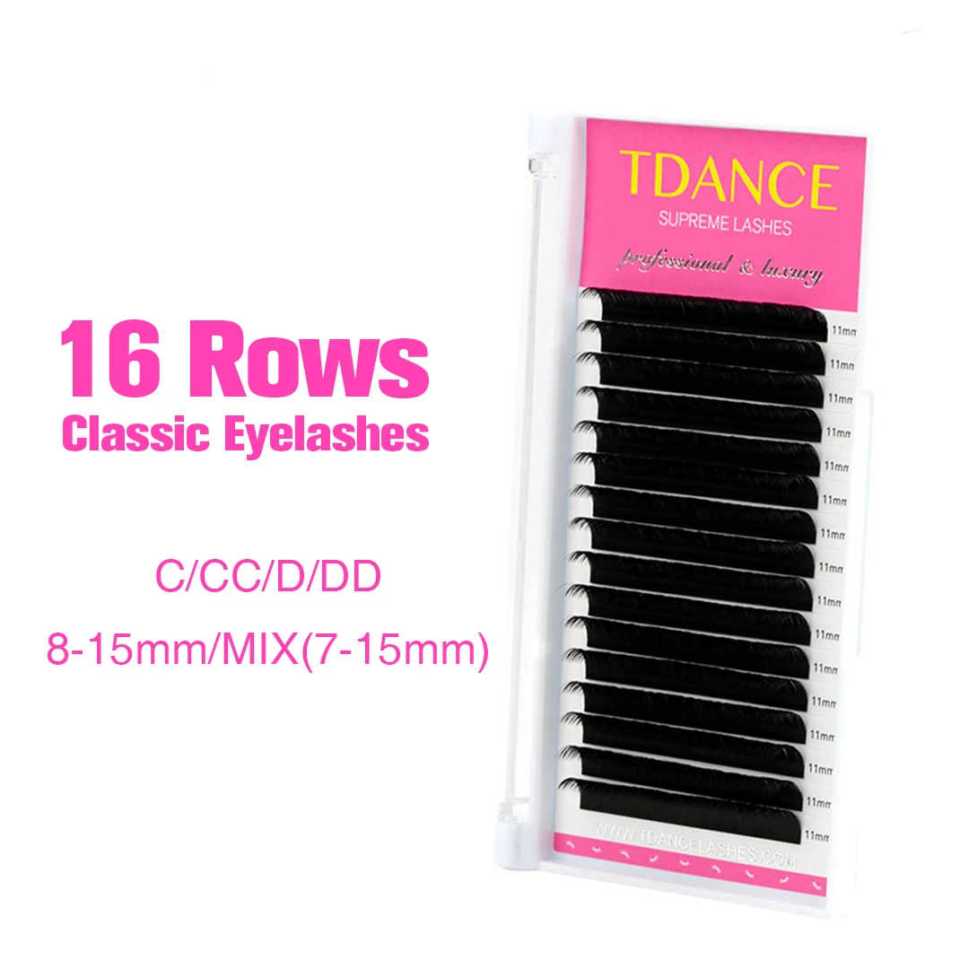 TDANCE 16-reihige klassische Wimpernverlängerung, weiche künstliche Nerz-Wimpern, Korea, PBT-Volumen, individuelle Wimpern, professionelles Make-up