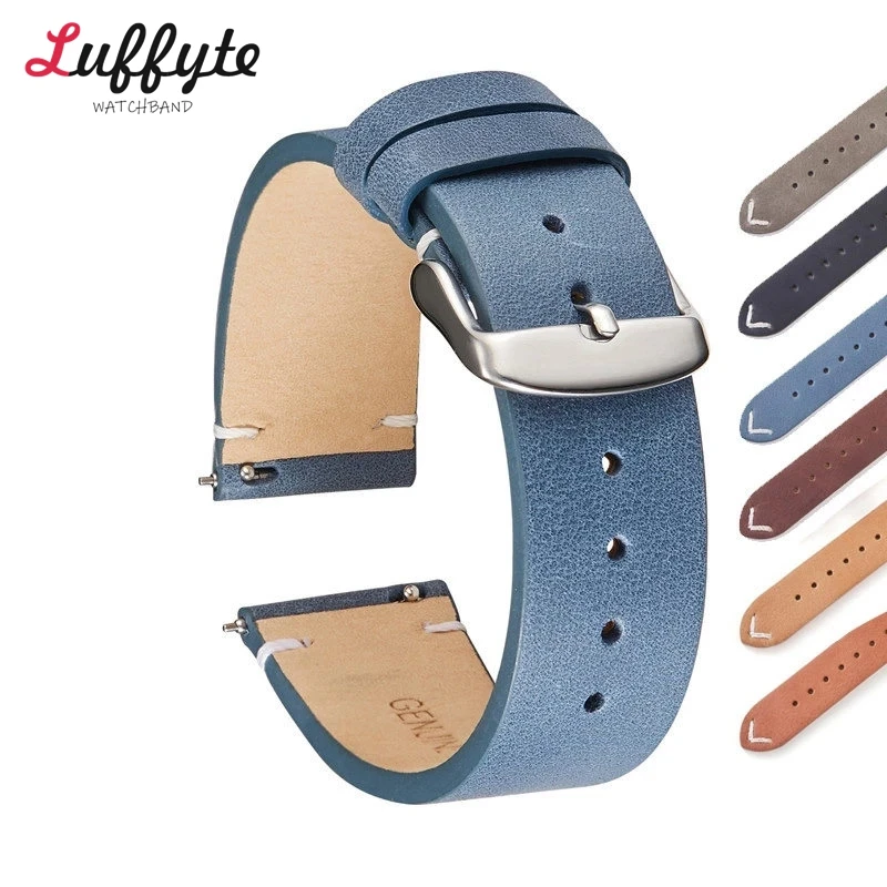 Quick Release Genuine Leather Watch Strap Univeral Watch Belt Vintage Soft Watch Band 18mm 20mm 22mm Blue Brown Grey Bracelets