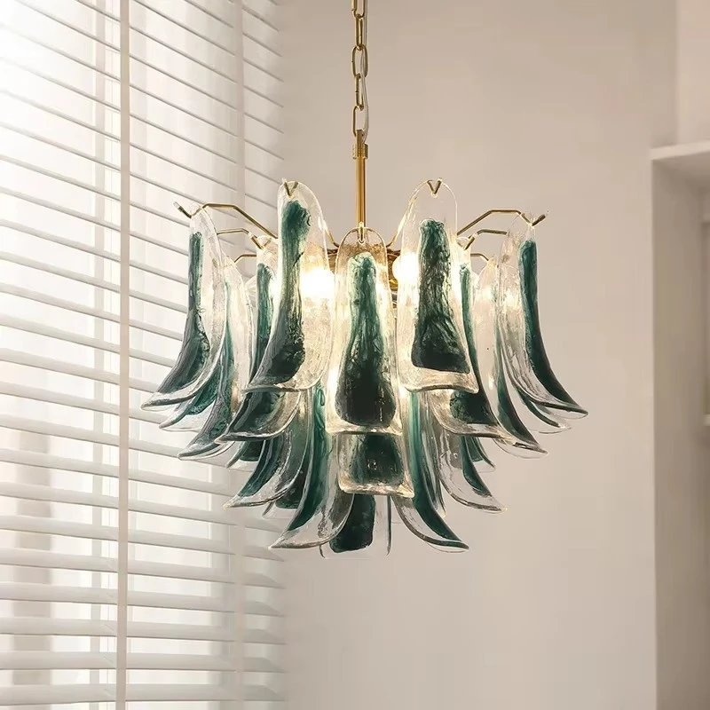 Luxury Green Murano Glass Chandelier For Foyer Dining Room Mulit Tier Colorful Glass Hanging Lamp For Living Room Kitchen Table
