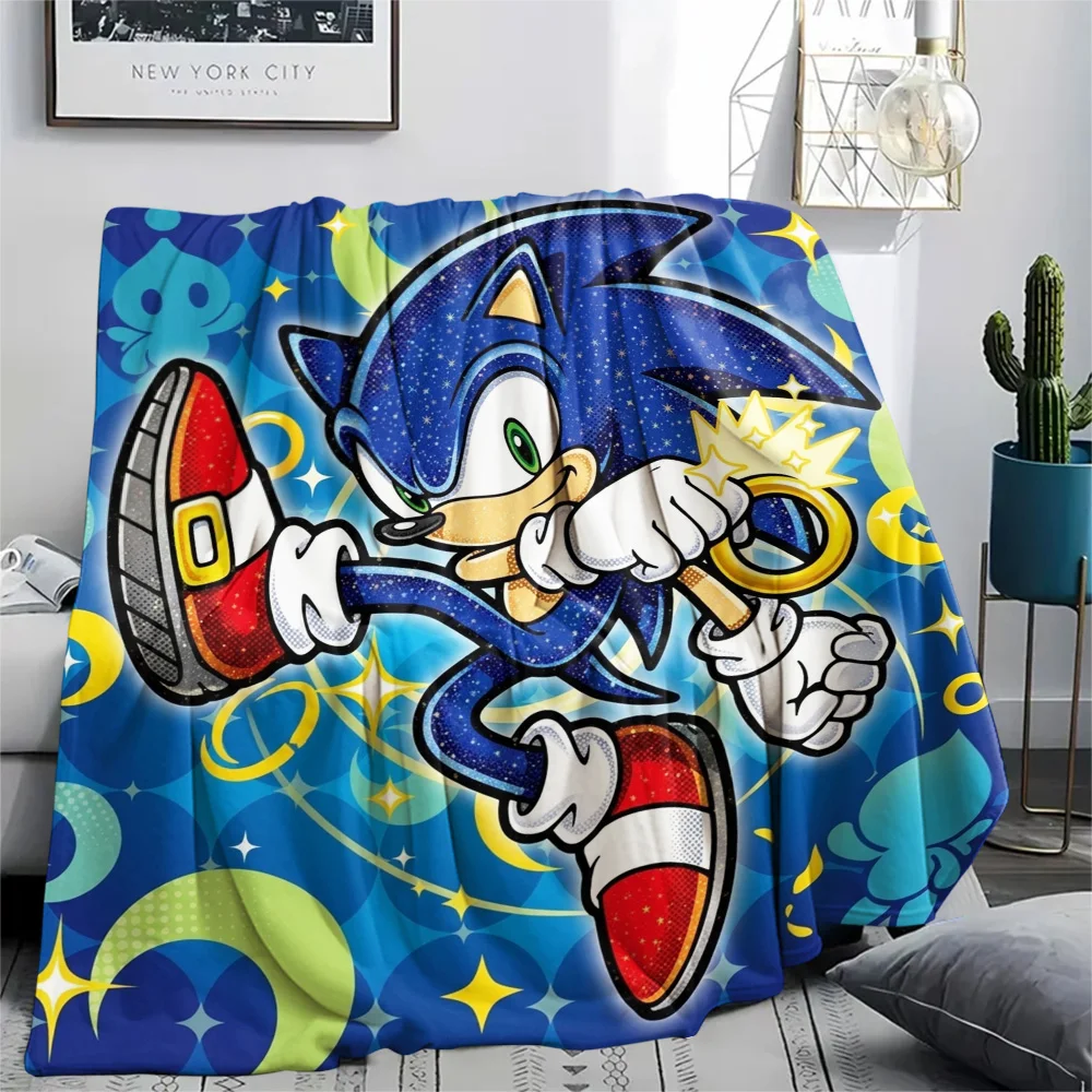 Hedgehog Sonic Print Flannel Blanket Cozy Warm Perfect for Sofa Bed Bedroom Outdoor Picnic Use.-TING