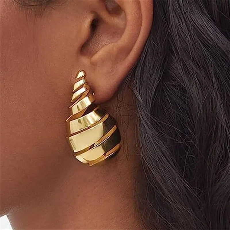 Ingemark Vintage Gold Color Chunky Water Drop Dome Drop Earrings for Women Trendy Punk Glossy Tear Earring Jewelry Accessories