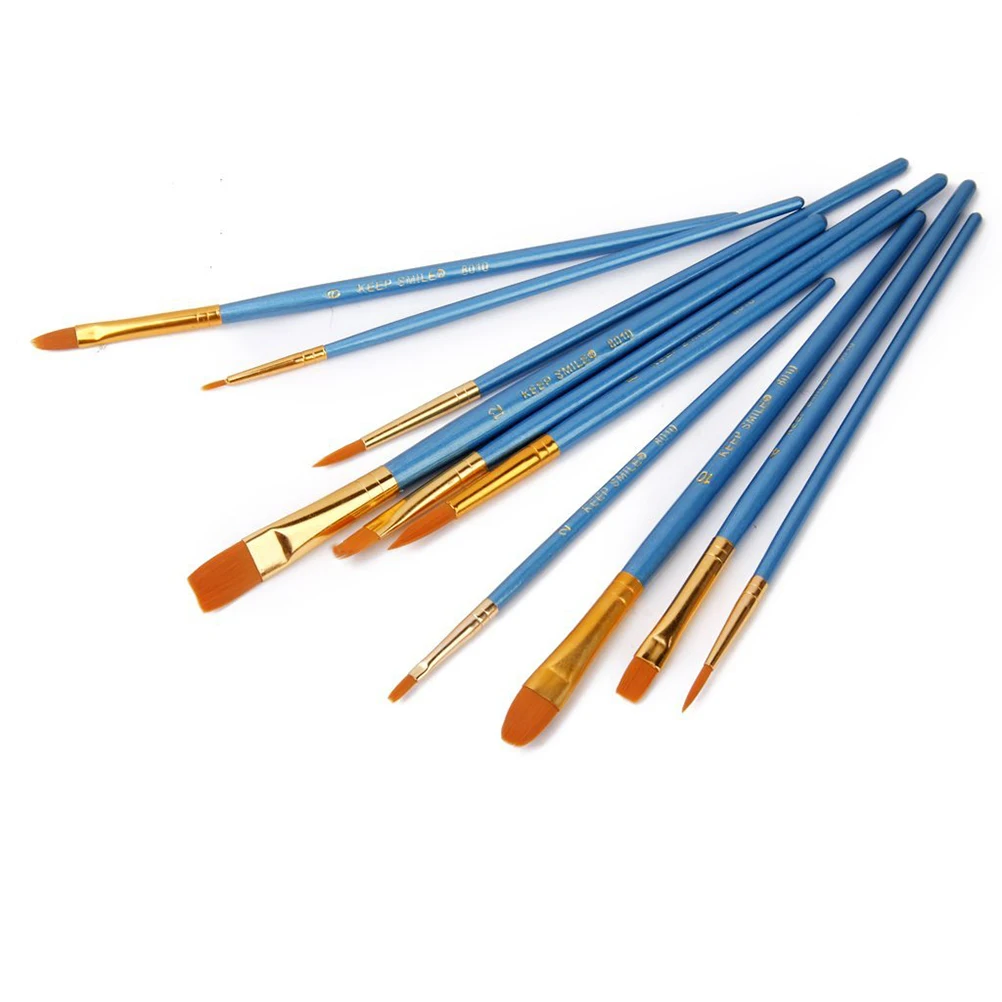 

10 Pcs Paint Brush Set Kit Small Painting Brushes 17 3cm to 19 1cm Blue Handle Watercolor Gouache Acrylic Nylon Wooden