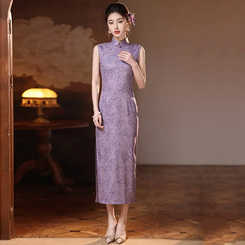 

Sleeveless Purple New Chinese Style Long Cheongsam Improved Young Style 2026 New Female Spring Summer Qipao Dress