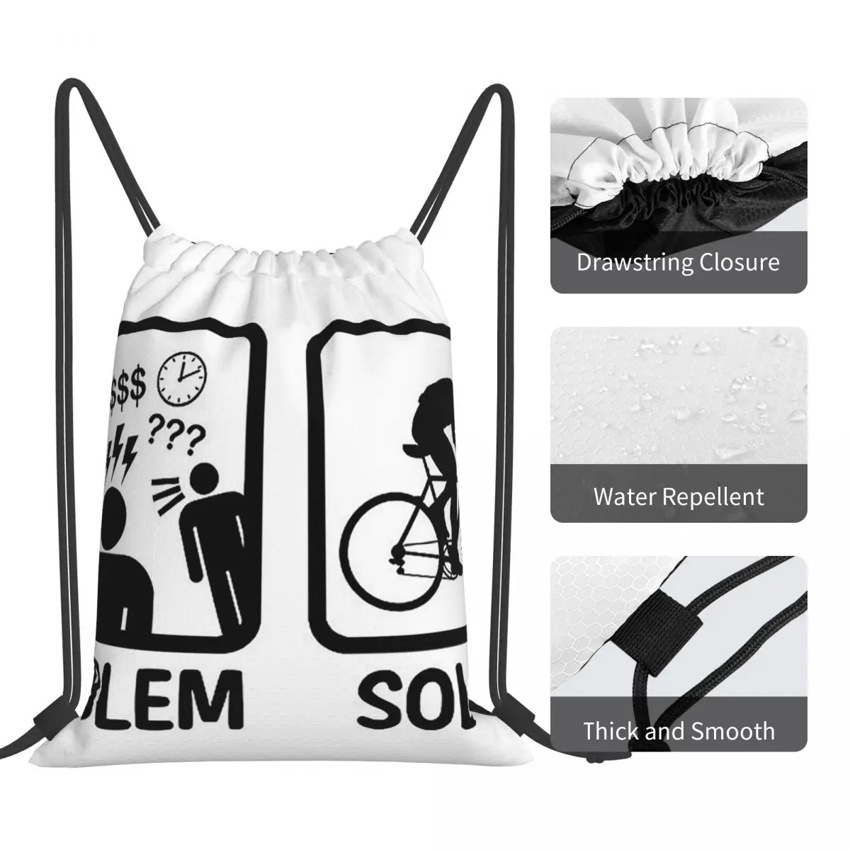 Funny Problem Solved Cycling Backpacks Casual Portable Drawstring Bundle Pocket Sports Bag Book Bags For Man Woman School