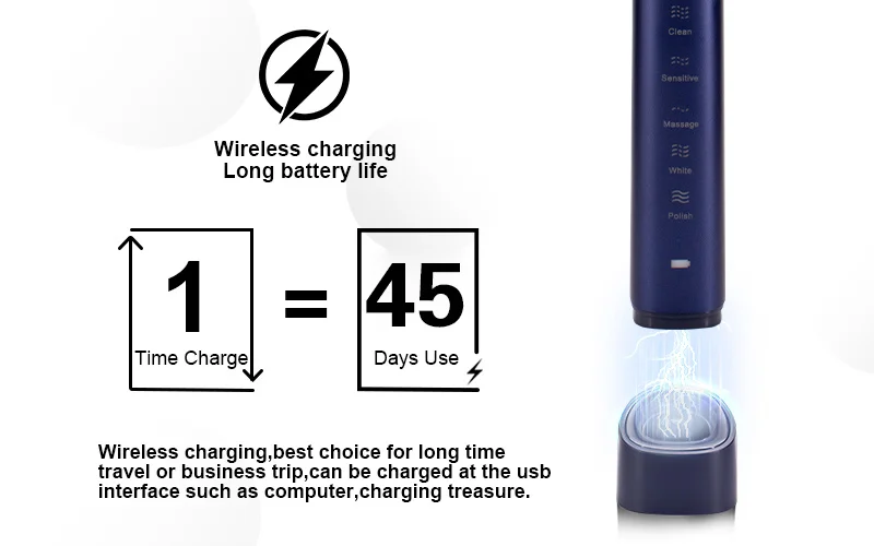 USB wiederaufladbare elektrische Zahnbürste, automatische Zahnbürste für Erwachsene mit 5 Modi und 8 Ersatzbürstenköpfen – Detail 4