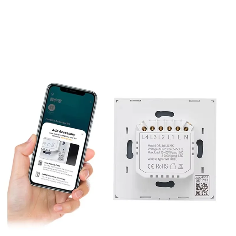 

【Горячие продажи】Cerhot Homekit Wi-Fi Smart Switch Touch Key Siri Control 1/2/3/4 Gang Нейтральный и нейтральный нейтральный двойной режим EU Plu