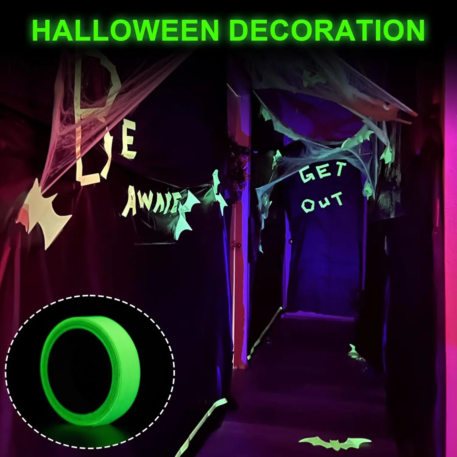 1PCS 10FT grünes fluoreszierendes Klebeband Wand Halloween Dekor Aufkleber leuchtender Nachtkleber für Bühne Boden Treppe Sicherheit Ausgangsschild – Detail 2