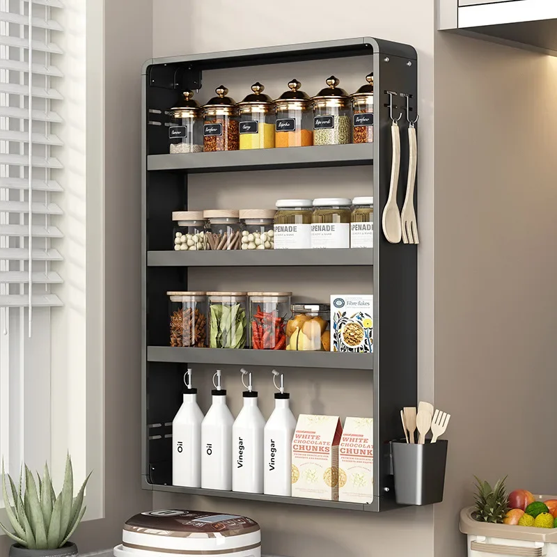 Multifunctional kitchen rack Wall-mounted seasoning Multi-layer wall non-punching oil, salt, sauce and vinegar seasoning storage