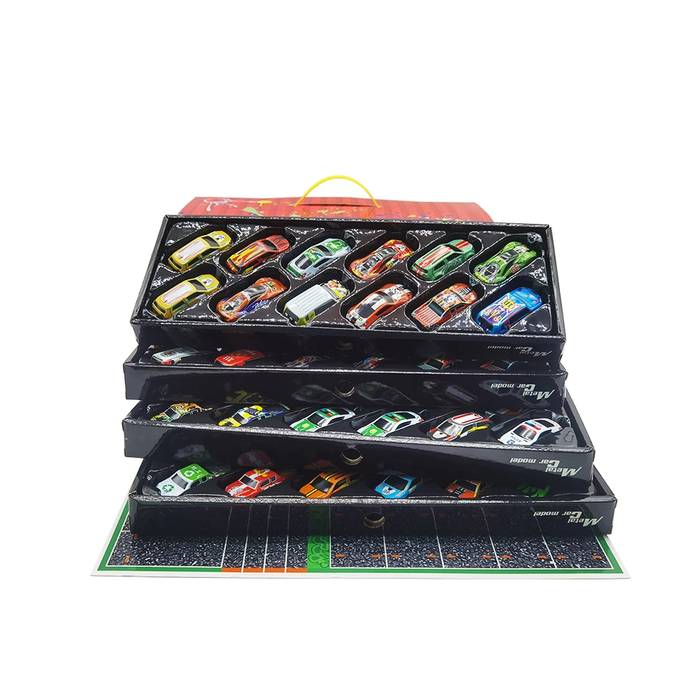 48 Pieces Alloy Racing Car Pull Back Car Inertia Racing Vehicle Model Container Storage Box Set Children Toy Kid Birthday Gift