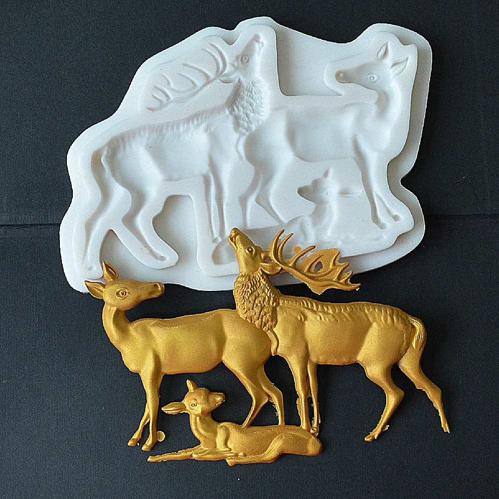 3D Christmas Elk Resin Silicone Mold Reindeer Chocolate Candy Manufacturing Mold Christmas Party Cake Decoration Mold