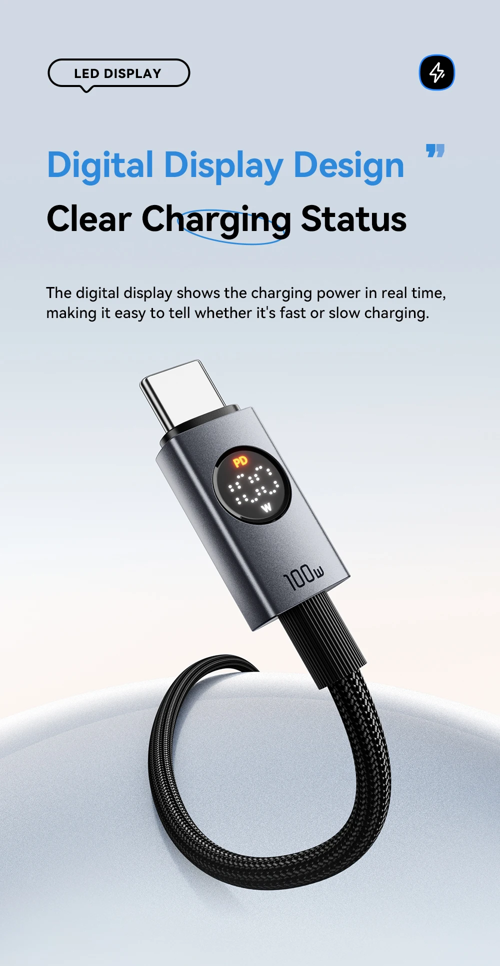 Essager 100W Typ-C zu Typ-C PD-Schnellladekabel für MacBook, iPad, iPhone 17, 16 Pro Max, Digitales Display, Datenkabel – Detail 7