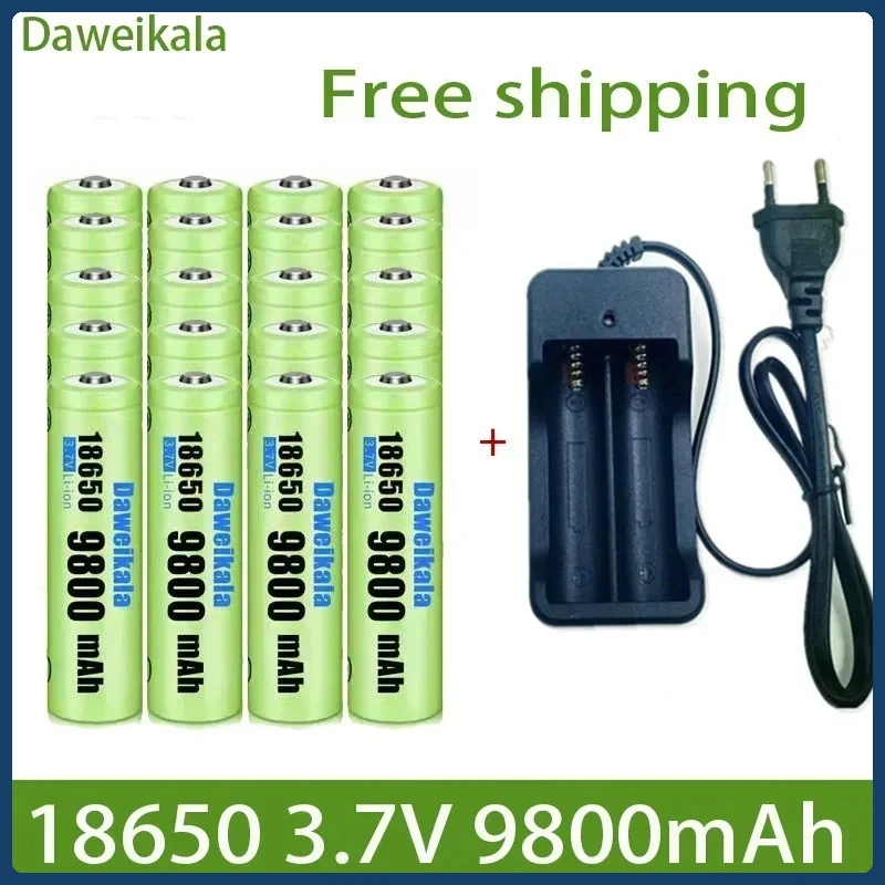 Batería recargable 18650, batería recargable de iones de litio de 3,7 V y 9800mAh de capacidad para linterna, batería + cargador