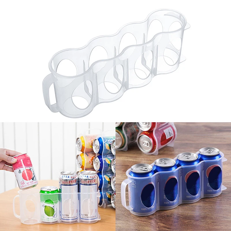 4 Holes Beverage Soda Drink Can Organizer Racks Fridge Bottle Holder Beer Refrigeration Shelf Home Kitchen Storage Box