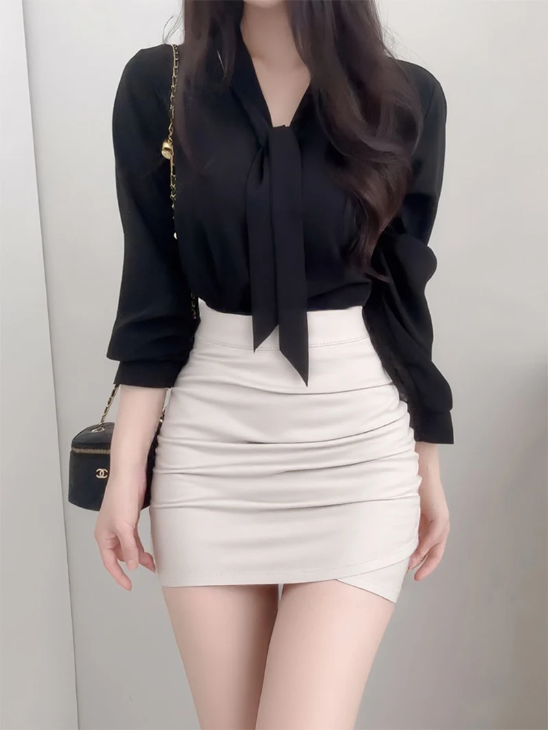 Spódnica damska z wysokim stanem, asymetryczna, w kolorze kwiatu wiśni, obcisła, jesienno-zimowa, nowa, wyszczuplająca, z zakładką.