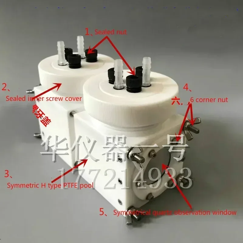 Sealed electrolytic cell, fully PTFE H film exchangeable film electrochemical cell. Matching 3 electrodes.