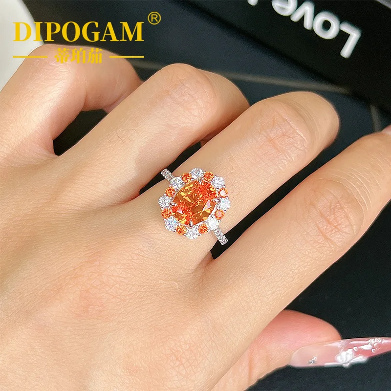 Fanta Orange Cultivated Gemstone Ring Full Pure Precision Cut 925Silver Jewelry Set New Model Colorful Precious Stones Accessory