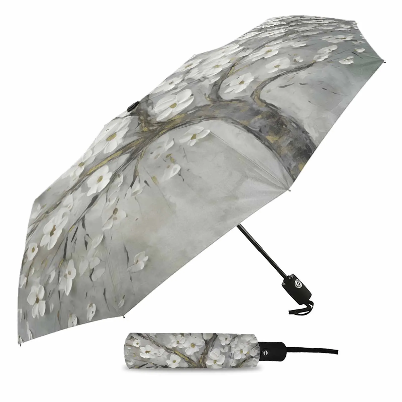 Tree Flower Oil Painting Style Flower Fully-automatic Umbrella for Outdoor Kids Adults Umbrella Foldable Eight Strand Umbrella