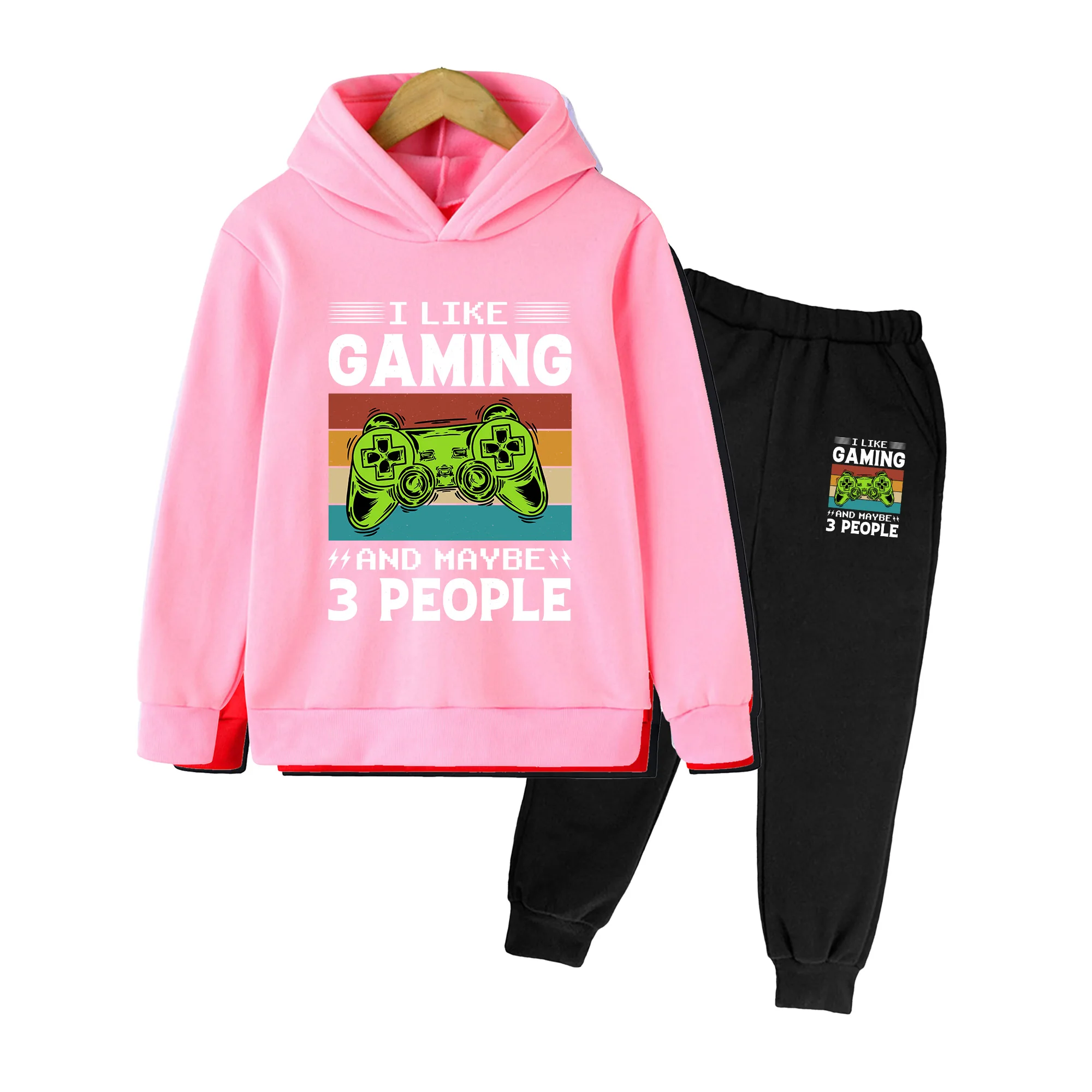 Kids Boys Girls Hoodie & Pants Set, Retro Game Controller Print Casual Loungewear Outfit