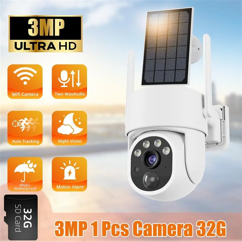 To 5MP IP Solar Power WiFi Camera Outdoor PTZ IP66 Waterproof 8000mAh Built-in Battery Surveillance Cam PIR Human Detection 5X