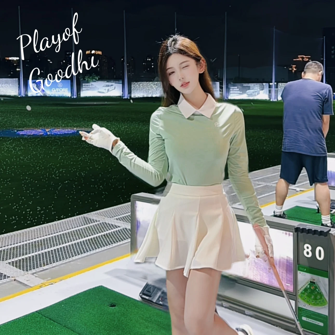 PL Elegant Golf Clothing Women Long Sleeve Shirt Slim Quick Dry Polo Top Lady Ruffle Golf Skirt A-lined Tennis Skorts with Short