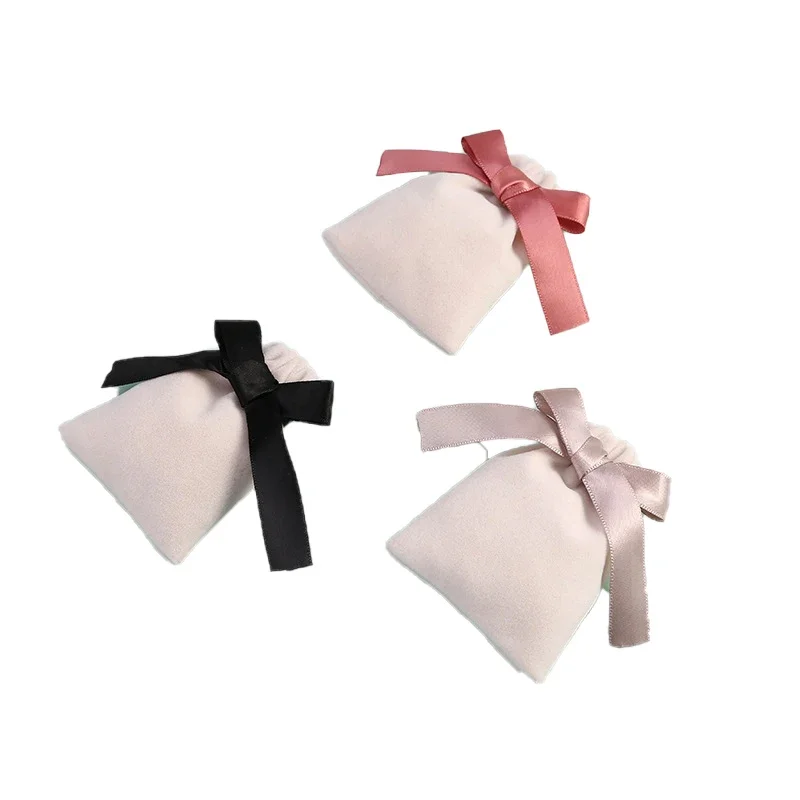 Small Gift Ribbon Drawstring Bag Velvet Jewelry Packaging Pouches Bags Simple Solid Color Necklace Bracelet Earrings Storage Bag