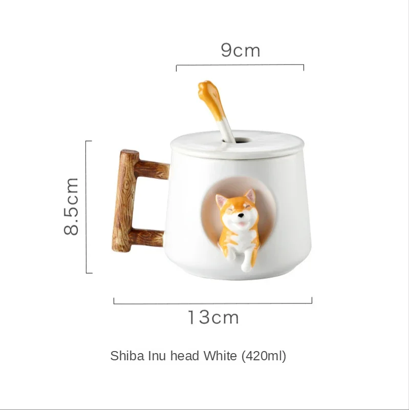 New Cartoon Ceramic Personality Cute Mug with Lid Spoon Household Cartoon Couple Coffee Cup Shiba Inu Dog Cup Gift Drink