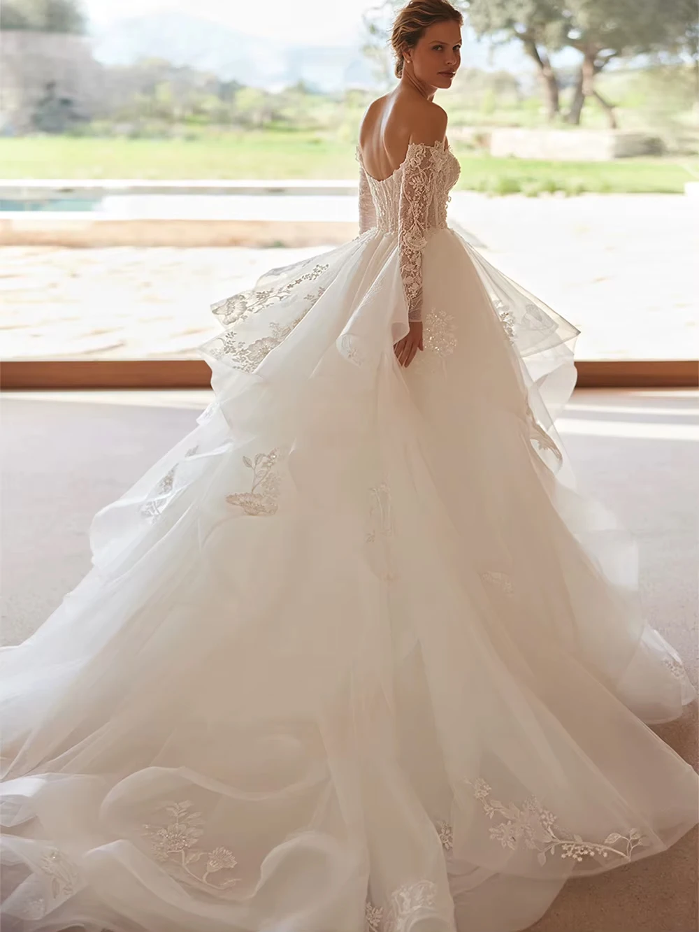 Off Shoulder Wedding Dresses for Ladies Elegant Organza Bridal Gowns with Lace Exquisite Full Sleeve Vestidos De Novia New 2026