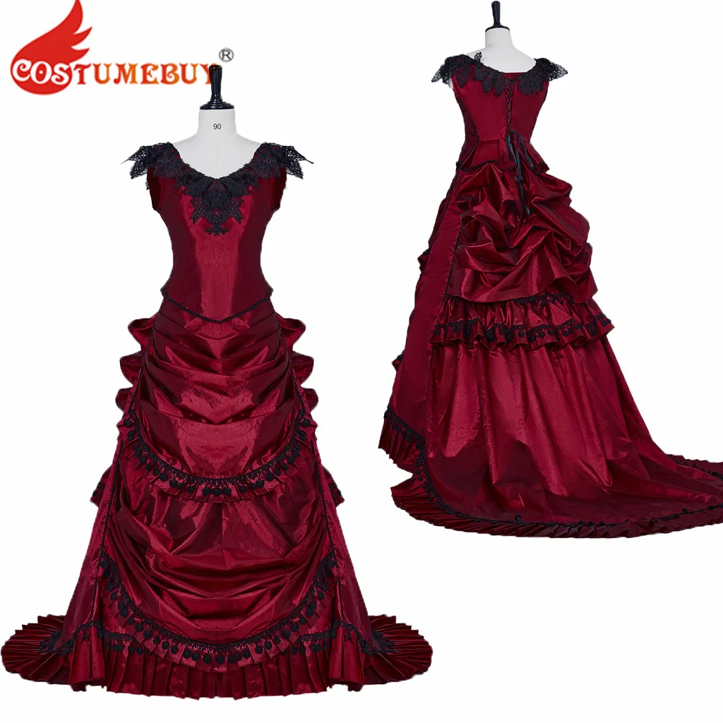 Women's Victorian Bustle Dress Steampunk Vampire Gothic Dress 18th Century Georgian Era Ball Gown Red Dress