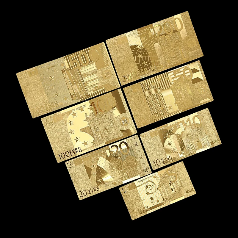 Billetes de lámina de oro de 24k, juego de 7 piezas, colección de billetes, Decoración, regalo de recuerdo, impermeable, Euro creativo