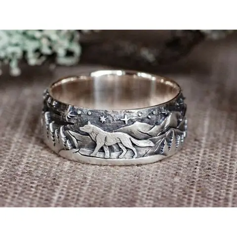 Punk New Simple Retro Trend Niche Men's Forest Wolf Ring Crazy Party Jewelry Fashion Bully Men's Party Ring Accessories