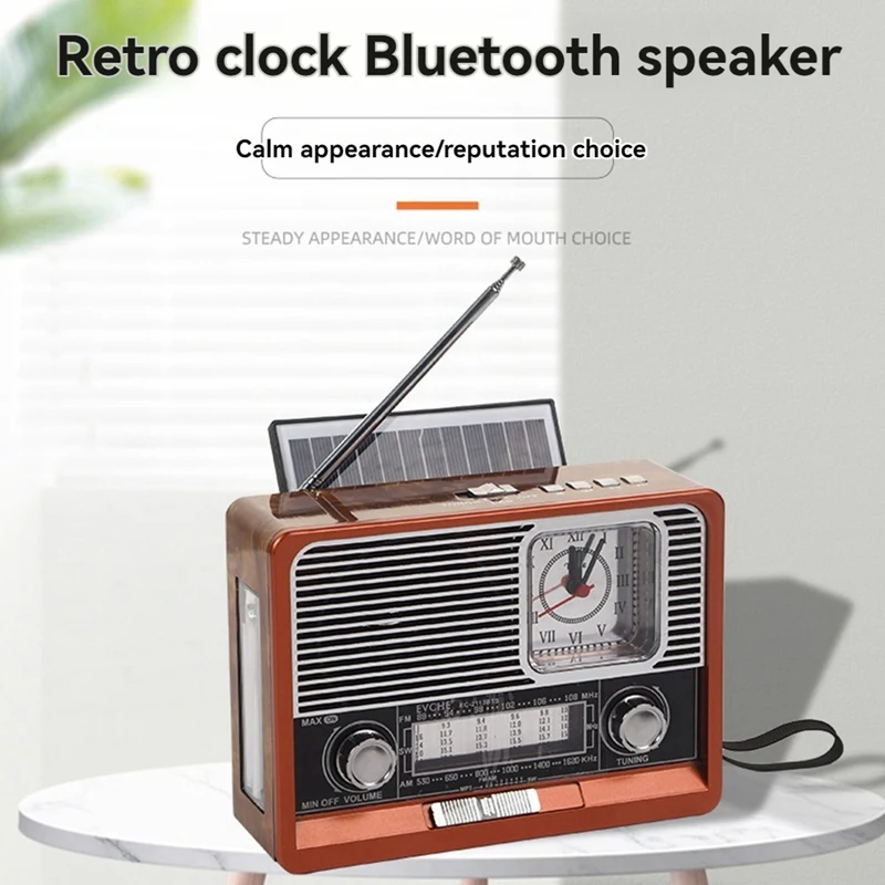 Vintage Radio Solar Retro Radio USB Rechargeable, MP3 Player, Flashlight Speaker, Support Clock Radio, USB/TF Card