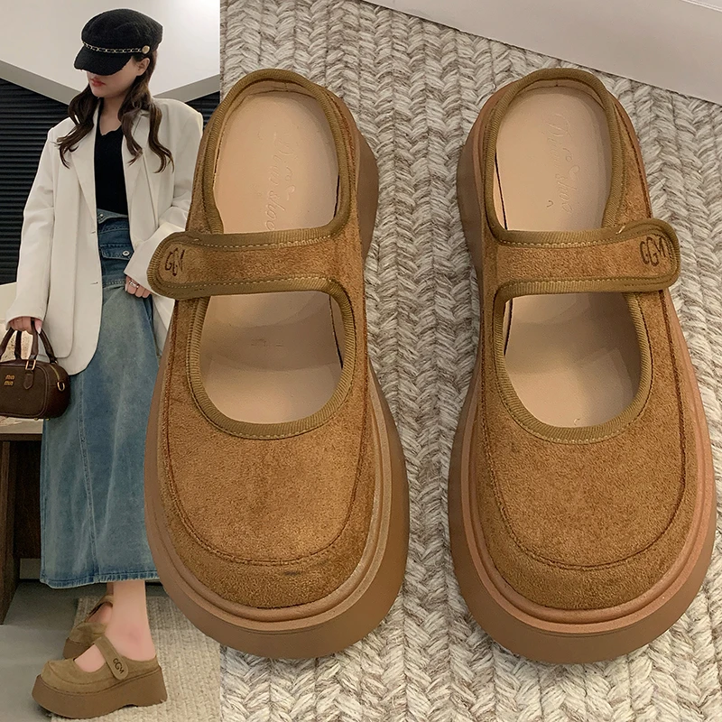 

Women's Fashion Mules Platform Sole Cover Toe Flannel Velcro Women's Slippers Dress One Kick Shallow Mouth Zapatillas De Mujer